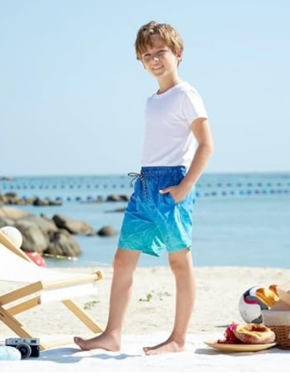 Boys Swim Compression Liner Shorts Quick Dry Bathing Suit with Boxer Blue